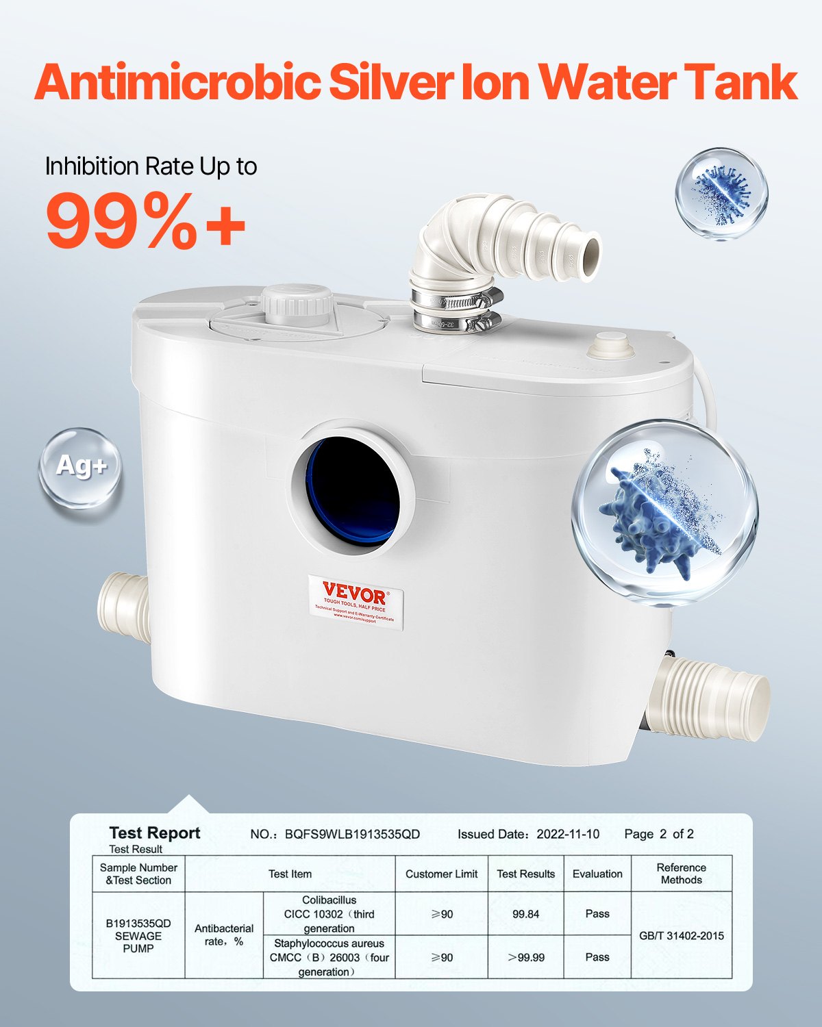 VEVOR Macerator Pump, 900W, 180 L/min(48 GPM) Flow, 40 ft/12 m Head, Macerator Sewerage Toilet Pump with 4 Water Inlets, Waste Water Disposal Upflush Machine for Toilet, Basement, Shower, Sink, Laundry, Bathtub
