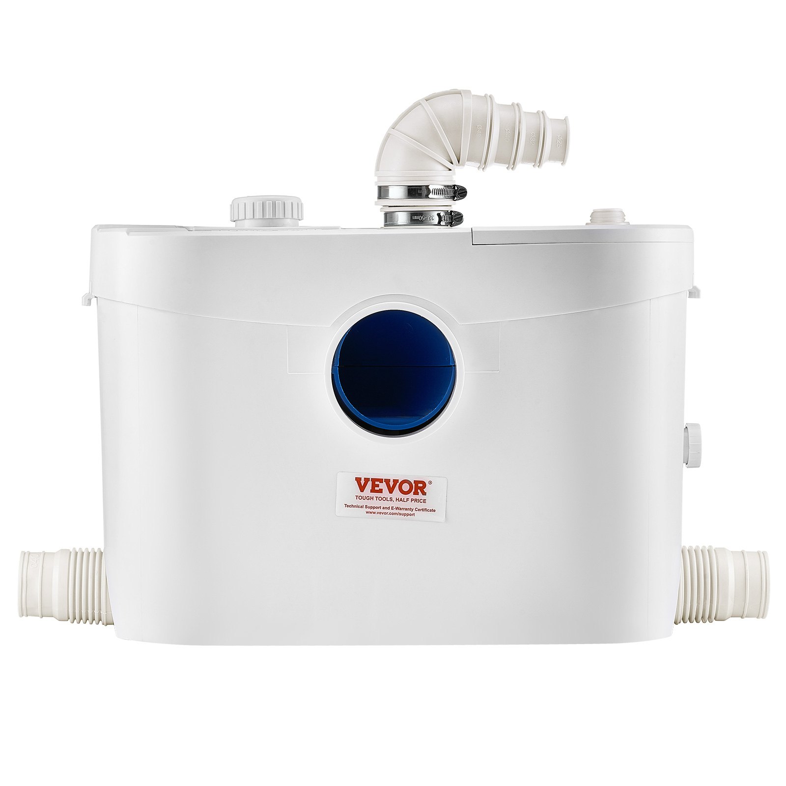VEVOR Macerator Pump, 900W, 180 L/min(48 GPM) Flow, 40 ft/12 m Head, Macerator Sewerage Toilet Pump with 4 Water Inlets, Waste Water Disposal Upflush Machine for Toilet, Basement, Shower, Sink, Laundry, Bathtub