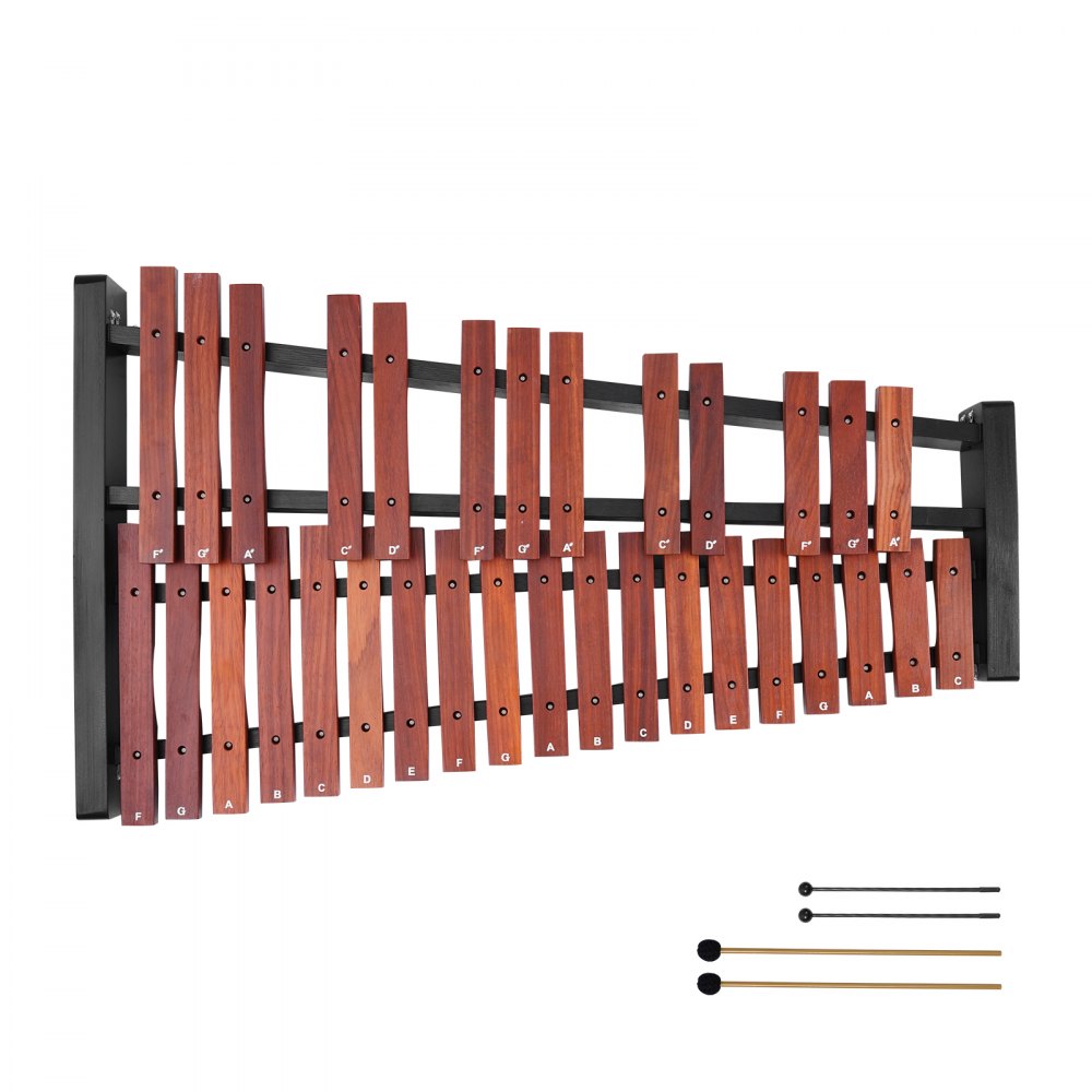 VEVOR Glockenspiel Xylophone, 32 Notes, Wooden Professional Xylophone Percussion Instrument, with Height Adjustable Stand, 4 Mallets, Carrying Bag, Beginner Musical Instrument Kit for Adults and Kids