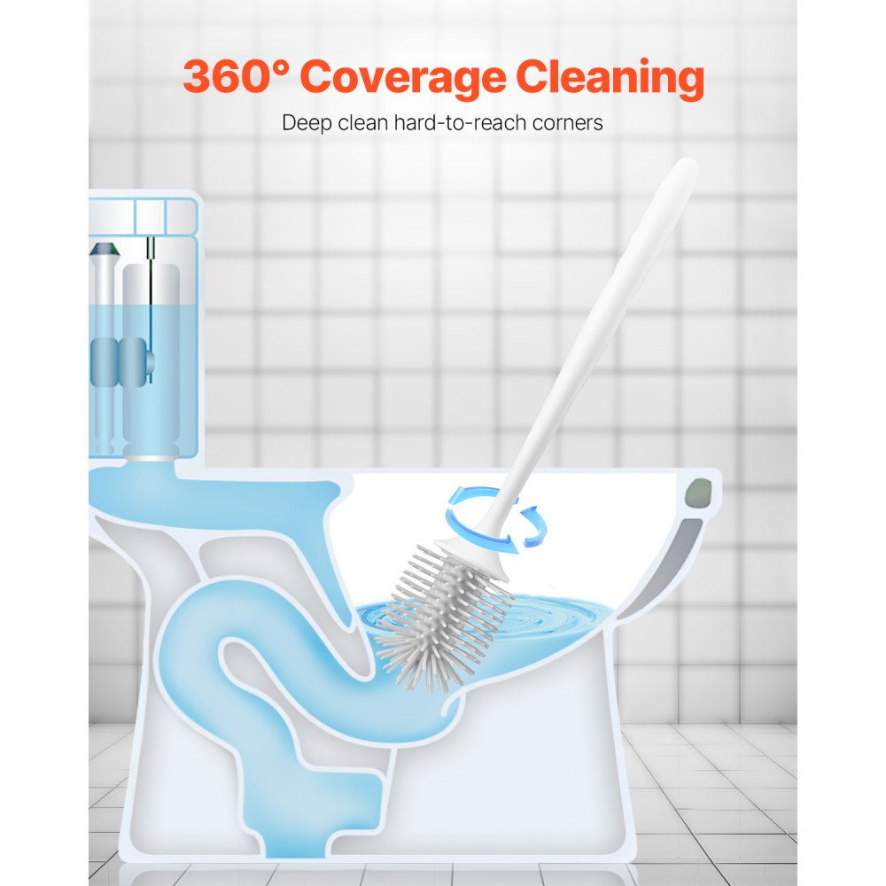 VEVOR Toilet Brush and Holder Set, Toilet Bowl Brush and Holder with Comfortable PP Handle, Compact Bathroom Scrubber Cleaner, Deep Cleaning and Drip-Proof, for Bathroom, RV & Toilets (White & Grey)
