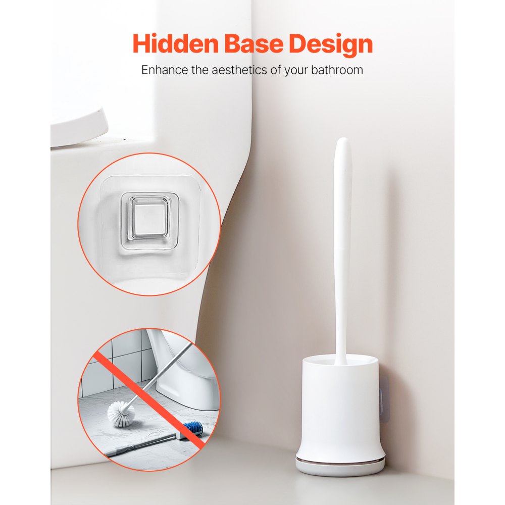 VEVOR Toilet Brush and Holder Set, Toilet Bowl Brush and Holder with Comfortable PP Handle, Compact Bathroom Scrubber Cleaner, Deep Cleaning and Drip-Proof, for Bathroom, RV & Toilets (White & Grey)