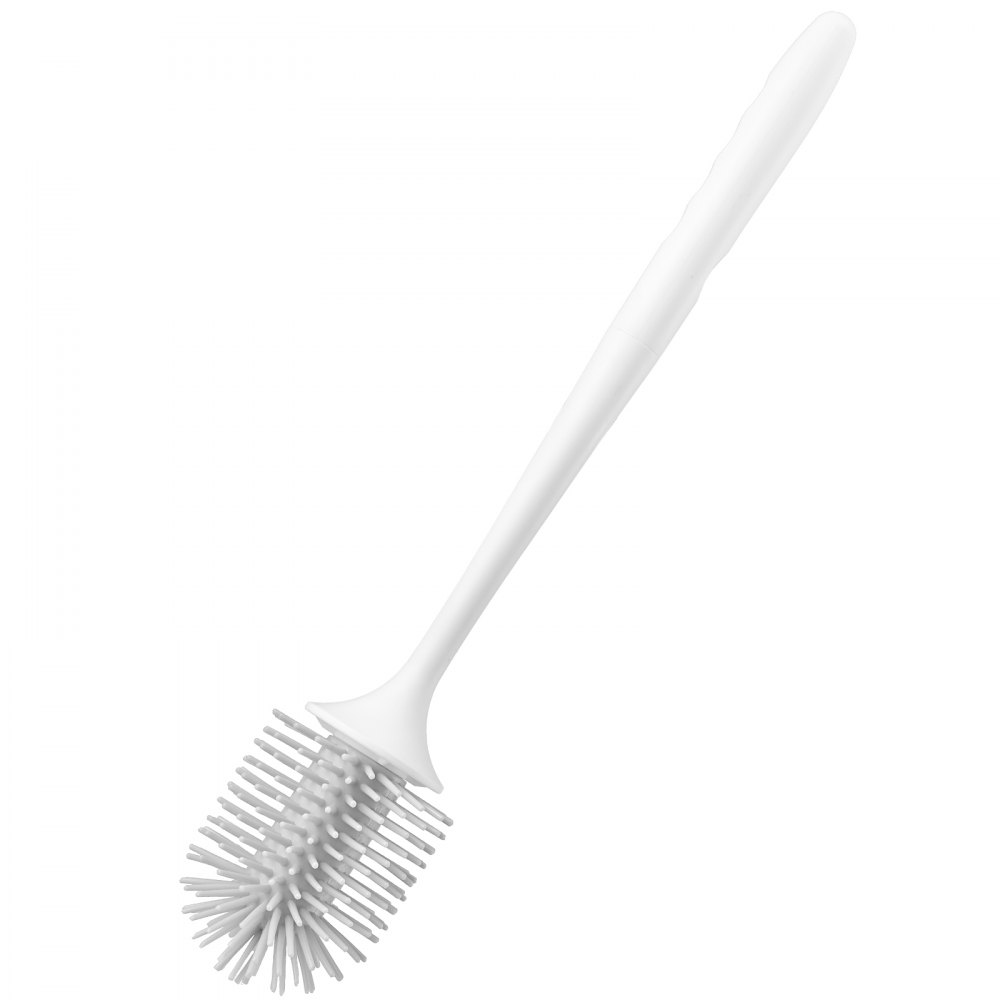 VEVOR Toilet Brush and Holder Set, Toilet Bowl Brush and Holder with Comfortable PP Handle, Compact Bathroom Scrubber Cleaner, Deep Cleaning and Drip-Proof, for Bathroom, RV & Toilets (White & Grey)
