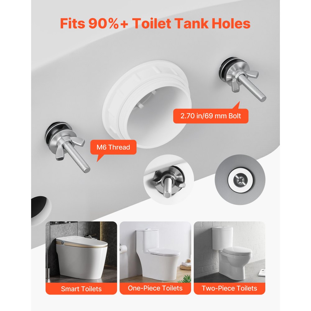 VEVOR Universal Toilet Tank to Bowl Bolts Kit, 2PCS Metal Heavy Duty Toilet Tank Bolts, Stainless Steel Toilet Tank Screws Replacement Kit with Wing Nuts, Rubber Washers Gaskets, Toilet Repair Screw