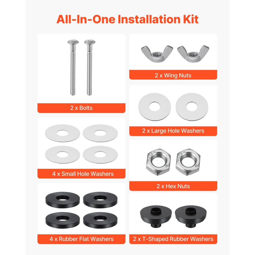 VEVOR Universal Toilet Tank to Bowl Bolts Kit, 2PCS Metal Heavy Duty Toilet Tank Bolts, Stainless Steel Toilet Tank Screws Replacement Kit with Wing Nuts, Rubber Washers Gaskets, Toilet Repair Screw