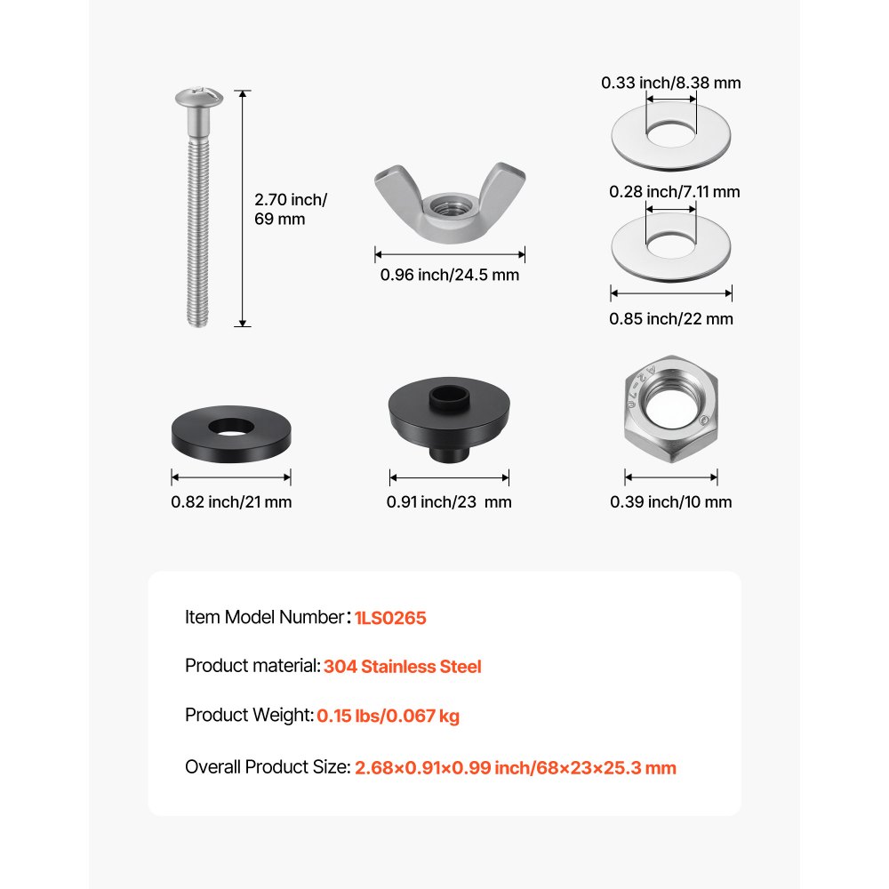 VEVOR Universal Toilet Tank to Bowl Bolts Kit, 2PCS Metal Heavy Duty Toilet Tank Bolts, Stainless Steel Toilet Tank Screws Replacement Kit with Wing Nuts, Rubber Washers Gaskets, Toilet Repair Screw