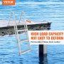 VEVOR dock ladder with 3 removable steps attached to a wooden dock over calm water.