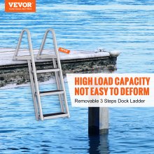VEVOR Dock Ladder, Removable 3 Steps, 158 kg Load Capacity, Aluminum Alloy Pontoon Boat Ladder with 100 mm Wide Step & Nonslip Rubber Mat, Easy to Install for Ship/Lake/Pool/Marine Boarding