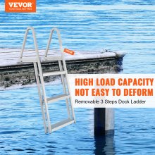 VEVOR Dock Ladder, Removable 3 Steps, 350 lbs Load Capacity, Aluminum Alloy Pontoon Boat Ladder with 4'' Wide Step & Nonslip Rubber Mat, Easy to Install for Ship/Lake/Pool/Marine Boarding