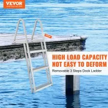 VEVOR Dock Ladder, Removable 3 Steps, 350 lbs Load Capacity, Aluminum Alloy Pontoon Boat Ladder with 4'' Wide Step & Nonslip Rubber Mat, Easy to Install for Ship/Lake/Pool/Marine Boarding