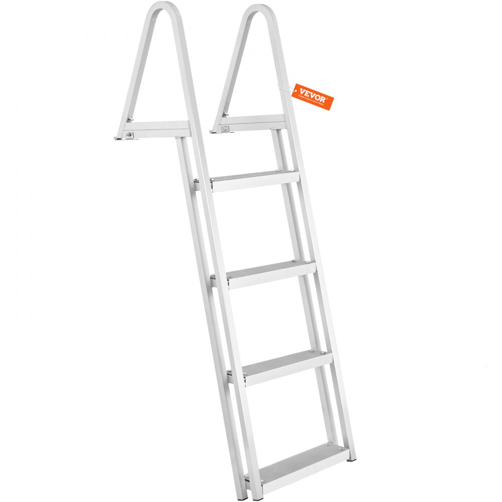 VEVOR dock ladder in white with four non-slip steps and sturdy handles.