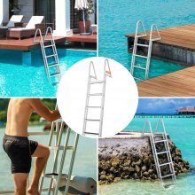 VEVOR Dock Ladder, Removable 5 Steps, 159 kgs Load Capacity, Aluminum Alloy Pontoon Boat Ladder with 4'' Wide Step & Nonslip Rubber Mat, Easy to Install for Ship/Lake/Pool/Marine Boarding