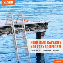 VEVOR Dock Ladder, Removable 5 Steps, 159 kgs Load Capacity, Aluminum Alloy Pontoon Boat Ladder with 4'' Wide Step & Nonslip Rubber Mat, Easy to Install for Ship/Lake/Pool/Marine Boarding