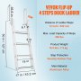 VEVOR Dock Ladder Flip Up 4 Steps, 350lbs Load Capacity, Aluminum Pontoon Boat Ladder with 4" Wide Step & Nonslip Rubber Mat,Swimm Step Ladder for Ship/Lake/Pool/Marine Boarding