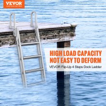 VEVOR Dock Ladder, Flip-Up 4 Steps, 350 lbs Load Capacity, Aluminum Alloy Pontoon Boat Ladder with 4'' Wide Step & Nonslip Rubber Mat, Easy to Install for Ship/Lake/Pool/Marine Boarding