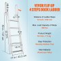 VEVOR Dock Ladder Flip Up 5 Steps, 350lbs Load Capacity, Aluminum Pontoon Boat Ladder with 4" Wide Step & Nonslip Rubber Mat,Swimm Step Ladder for Ship/Lake/Pool/Marine Boarding
