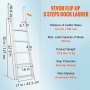 VEVOR Dock Ladder, Flip-Up 5 Steps, 350 lbs Load Capacity, Aluminum Alloy Pontoon Boat Ladder with 4'' Wide Step & Nonslip Rubber Mat, Easy to Install for Ship/Lake/Pool/Marine Boarding