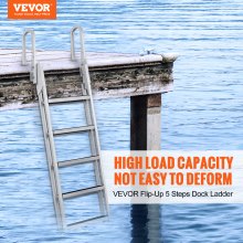 VEVOR Dock Ladder, Flip-Up 5 Steps, 350 lbs Load Capacity, Aluminum Alloy Pontoon Boat Ladder with 4'' Wide Step & Nonslip Rubber Mat, Easy to Install for Ship/Lake/Pool/Marine Boarding