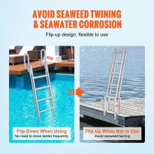 VEVOR Dock Ladder Flip Up 5 Steps, 350lbs Load Capacity, Aluminum Pontoon Boat Ladder with 4" Wide Step & Nonslip Rubber Mat,Swimm Step Ladder for Ship/Lake/Pool/Marine Boarding