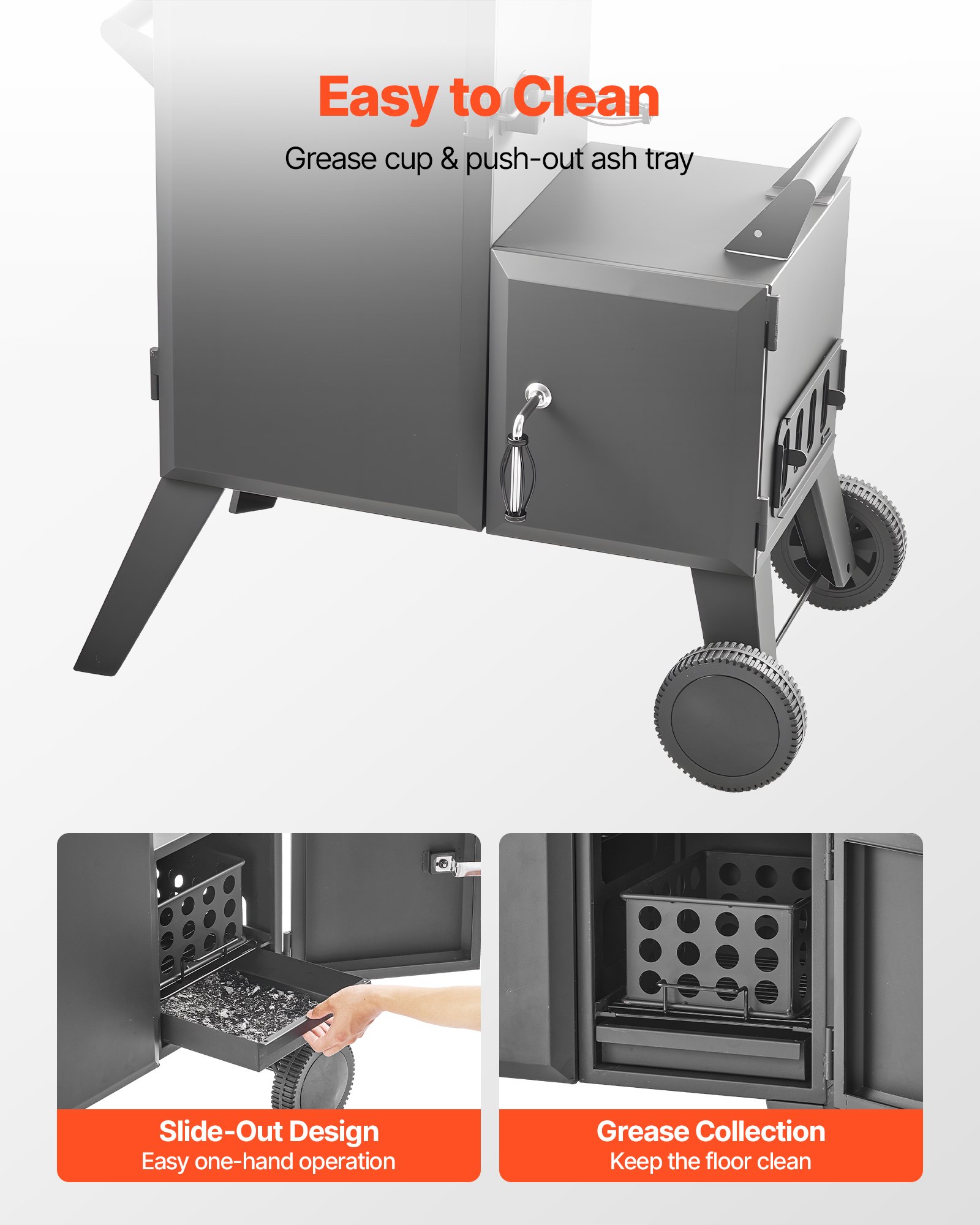 VEVOR Charcoal Offset Smoker, Heavy-Duty Steel BBQ Offset Smoker with Side Firebox, Movable Outdoor Barbecue Smokers with 6 Adjustable Grates, Thermometer & Air Vents for Backyard Patio Party Cooking