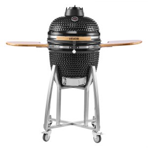 VEVOR Charcoal Smoker and Grill, 18″ Kamado Charcoal BBQ Smoker, Movable Ceramic Barbecue Grill with 4 Wheels (2 Lockable), Built-in Thermometer, Air Vents & Side Shelf for Outdoor Patio Yard Cooking | VEVOR US