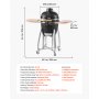 VEVOR Charcoal Smoker and Grill, 450mm Kamado Charcoal BBQ Smoker, Movable Ceramic Barbecue Grill with 4 Wheels (2 Lockable), Built-in Thermometer, Air Vent & Side Shelf for Outdoor Patio Yard Cooking