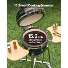VEVOR Charcoal Smoker and Grill, 18" Kamado Charcoal BBQ Smoker, Movable Ceramic Barbecue Grill with 4 Wheels (2 Lockable), Built-in Thermometer, Air Vents & Side Shelf for Outdoor Patio Yard Cooking