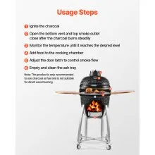 VEVOR Charcoal Smoker and Grill, 18" Kamado Charcoal BBQ Smoker, Movable Ceramic Barbecue Grill with 4 Wheels (2 Lockable), Built-in Thermometer, Air Vents & Side Shelf for Outdoor Patio Yard Cooking