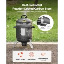 VEVOR Charcoal Smoker, 16" Vertical Charcoal BBQ Grill, Coated Steel Barbecue Smoker with 2 Grilling Grates, Thermometer, Air Vents & Removable Ash Tray, Ideal for Backyard Patio Parties Cooking
