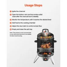 VEVOR Charcoal Smoker, 16" Vertical Charcoal BBQ Grill, Coated Steel Barbecue Smoker with 2 Grilling Grates, Thermometer, Air Vents & Removable Ash Tray, Ideal for Backyard Patio Parties Cooking