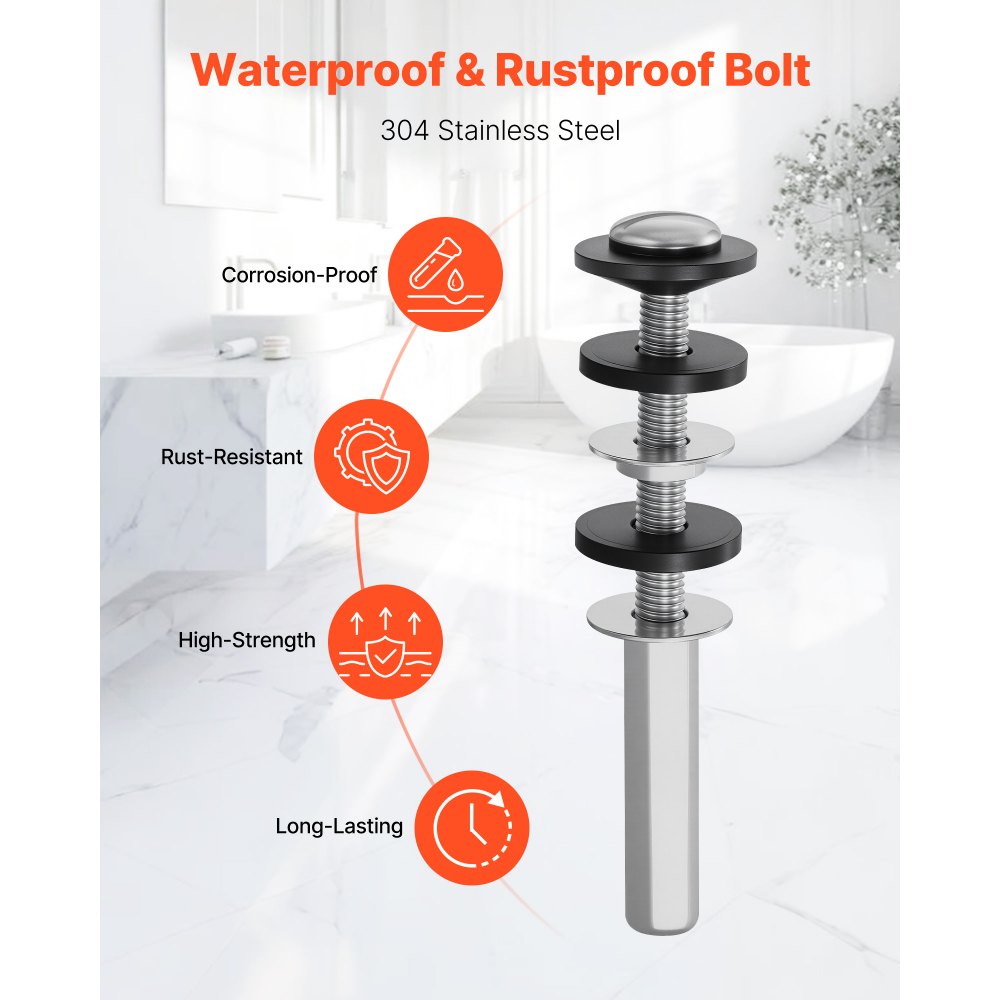 VEVOR Universal Toilet Seat Bolts Kit, 2PCS Metal Heavy Duty Toilet Tank Bolts, Stainless Steel Toilet Seat Screws Replacement Kit with Long Downlock Nuts, Rubber Washers Gaskets, Toilet Repair Screw