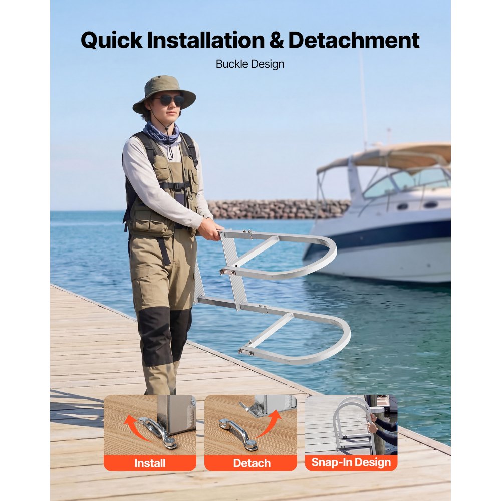 VEVOR Dock Ladder, Removable 3 Steps, 227 kg Load Capacity, Aluminum Alloy Pontoon Boat Ladder with 7.9 cm Wide Step & Nonslip Rubber Mat, Easy to Install for Ship/Lake/Pool/Marine Boarding