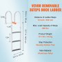 VEVOR Aluminum Dock Ladder Boat Dock Ladder Removable 3 Steps with 500lbs Load