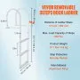 VEVOR Dock Ladder, Removable 3 Steps, 227 kg Load Capacity, Aluminum Alloy Pontoon Boat Ladder with 7.9 cm Wide Step & Nonslip Rubber Mat, Easy to Install for Ship/Lake/Pool/Marine Boarding