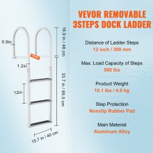VEVOR Dock Ladder, Removable 3 Steps, 227 kg Load Capacity, Aluminum Alloy Pontoon Boat Ladder with 7.9 cm Wide Step & Nonslip Rubber Mat, Easy to Install for Ship/Lake/Pool/Marine Boarding