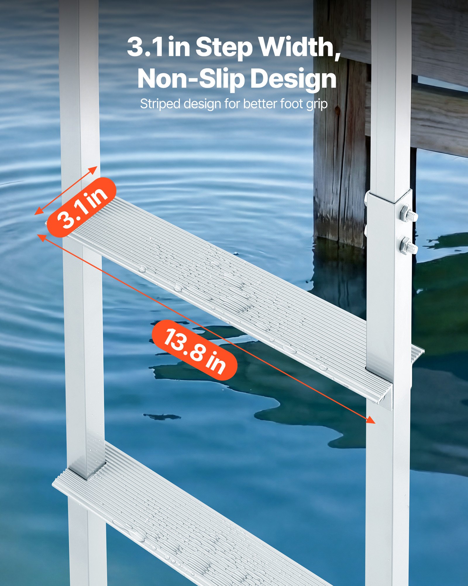 VEVOR Dock Ladder, Removable 3 Steps, 227 kg Load Capacity, Aluminum Alloy Pontoon Boat Ladder with 7.9 cm Wide Step & Nonslip Rubber Mat, Easy to Install for Ship/Lake/Pool/Marine Boarding