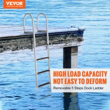 VEVOR Dock Ladder, Removable 5 Steps, 500 lbs Load Capacity, Aluminum Alloy Pontoon Boat Ladder with 3.1'' Wide Step & Nonslip Rubber Mat, Easy to Install for Ship/Lake/Pool/Marine Boarding