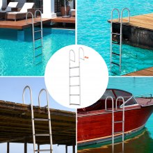 VEVOR Dock Ladder, Removable 5 Steps, 500 lbs Load Capacity, Aluminum Alloy Pontoon Boat Ladder with 3.1'' Wide Step & Nonslip Rubber Mat, Easy to Install for Ship/Lake/Pool/Marine Boarding