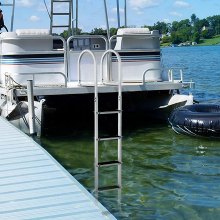Escalera de muelle VEVOR, 5 peldaños extraíbles, capacidad de carga de 500 libras, escalera de barco de pontón de aleación de aluminio con escalón de 3,1 pulgadas de ancho y alfombrilla de goma antideslizante, fácil de instalar para barco/lago/piscina/embarque marino