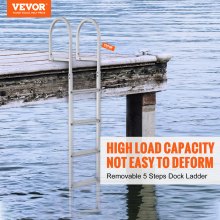 VEVOR Dock Ladder, Removable 5 Steps, 227 kgs Load Capacity, Aluminum Alloy Pontoon Boat Ladder with 3.1'' Wide Step & Nonslip Rubber Mat, Easy to Install for Ship/Lake/Pool/Marine Boarding