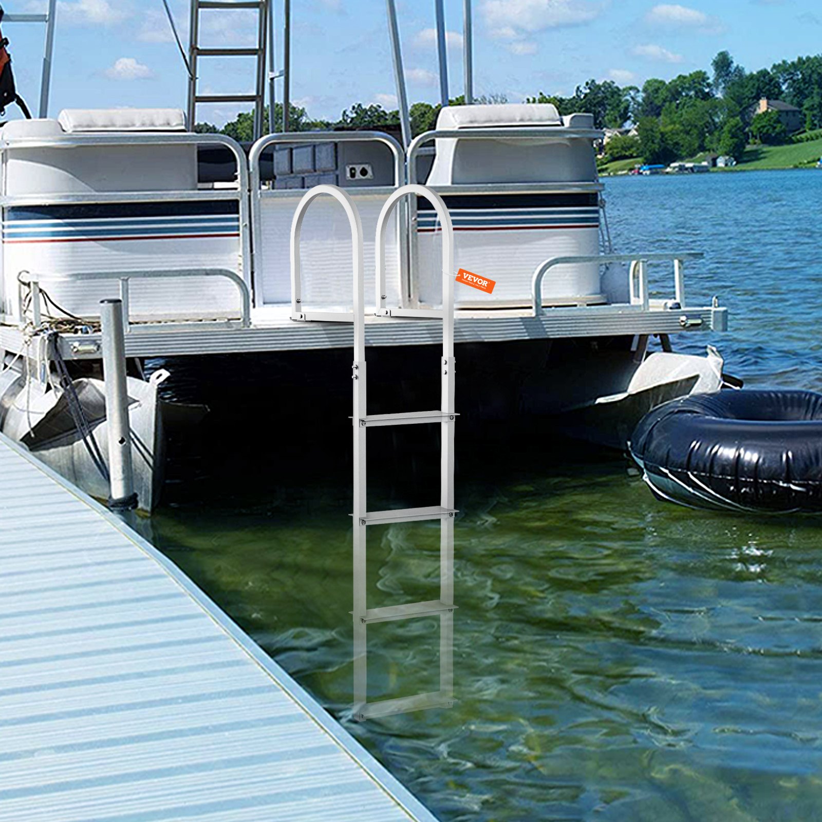VEVOR Dock Ladder, Removable 4 Steps, 500 lbs Load Capacity, Aluminum Alloy Pontoon Boat Ladder with 3.1'' Wide Step & Nonslip Rubber Mat, Easy to Install for Ship/Lake/Pool/Marine Boarding