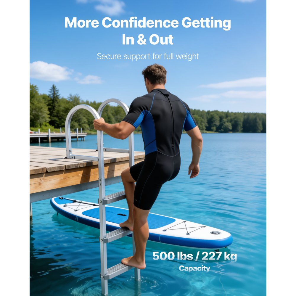 VEVOR Removable Dock Ladder, 5 Steps, Aluminum Alloy Pontoon Boat Swim Ladder, with Non-Slip Wide PP Steps, 227 kg Weight Capacity, Quick Release Design, for Lake Swimming, Pool, Marine Boarding