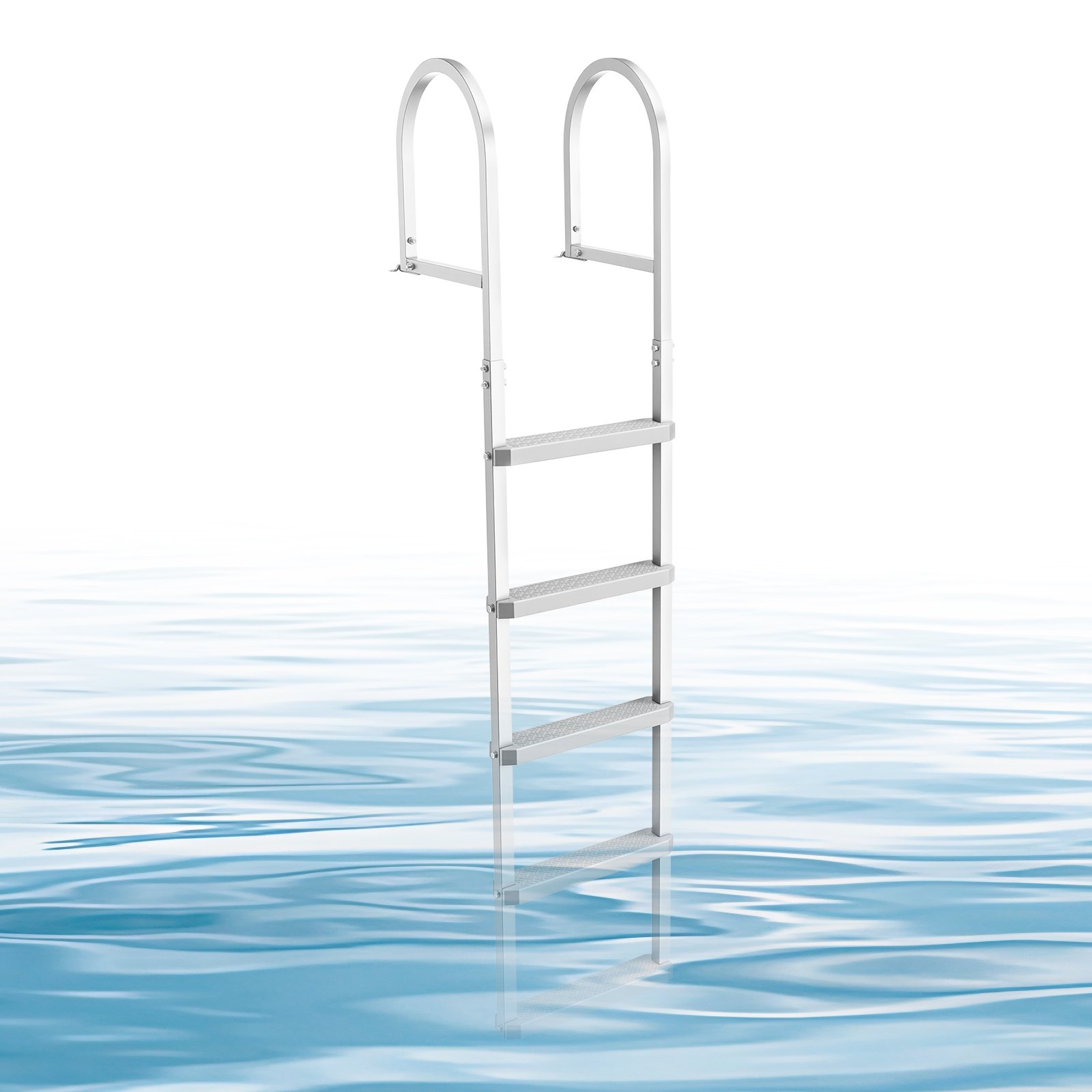 VEVOR Removable Dock Ladder, 5 Steps, Aluminum Alloy Pontoon Boat Swim Ladder, with Non-Slip Wide PP Steps, 227 kg Weight Capacity, Quick Release Design, for Lake Swimming, Pool, Marine Boarding