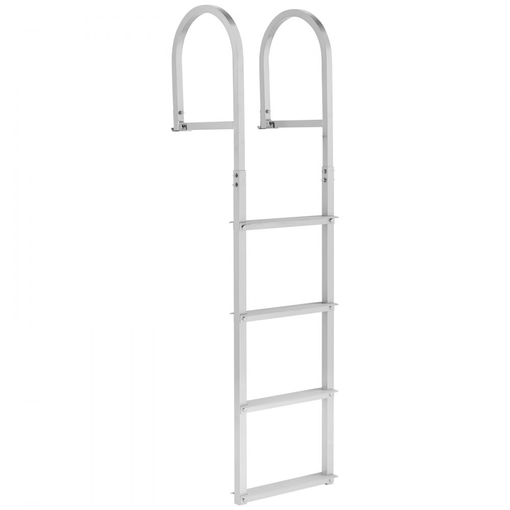 VEVOR Removable Dock Ladder, 4 Steps, Aluminum Alloy Pontoon Boat Swim Ladder, with Non-Slip Wide Steps, 227 kg Weight Capacity, Quick Release Design, for Lake Swimming, Pool, Boat, Marine Boarding