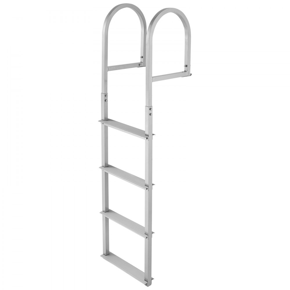 VEVOR Removable Dock Ladder, 4 Steps, Aluminum Alloy Pontoon Boat Swim Ladder, with Non-Slip Wide Steps, 227 kg Weight Capacity, Quick Release Design, for Lake Swimming, Pool, Boat, Marine Boarding