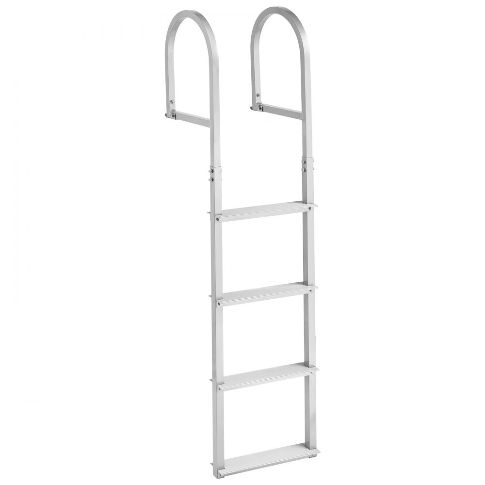 VEVOR Removable Dock Ladder, 4 Steps, Aluminum Alloy Pontoon Boat Swim Ladder, with Non-Slip Wide Steps, 227 kg Weight Capacity, Quick Release Design, for Lake Swimming, Pool, Boat, Marine Boarding