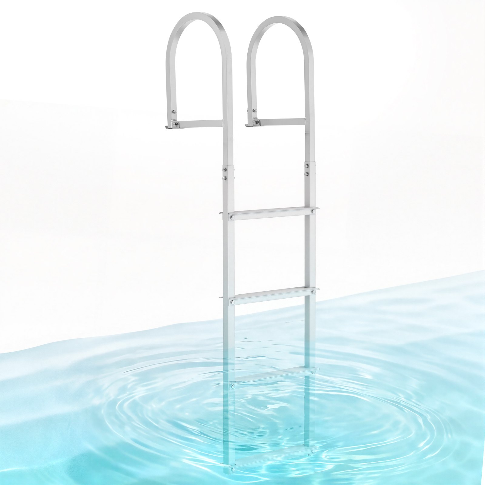VEVOR Removable Dock Ladder, 4 Steps, Aluminum Alloy Pontoon Boat Swim Ladder, with Non-Slip Wide Steps, 227 kg Weight Capacity, Quick Release Design, for Lake Swimming, Pool, Boat, Marine Boarding