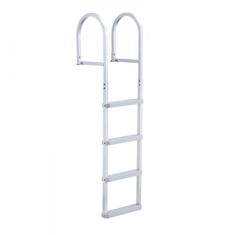 VEVOR Removable Dock Ladder, 4 Steps, Aluminum Alloy Pontoon Boat Swim Ladder, with Non-Slip Wide PP Steps, 227 kg Weight Capacity, Quick Release Design, for Lake Swimming, Pool, Marine Boarding
