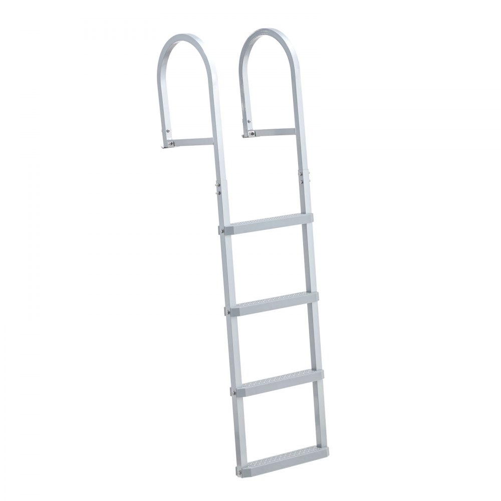 VEVOR Removable Dock Ladder, 4 Steps, Aluminum Alloy Pontoon Boat Swim Ladder, with Non-Slip Wide PP Steps, 227 kg Weight Capacity, Quick Release Design, for Lake Swimming, Pool, Marine Boarding