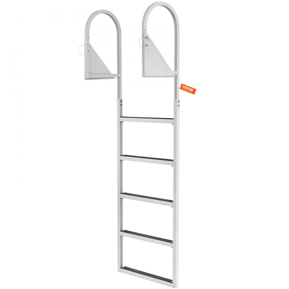 VEVOR Dock Ladder, Flip-Up 5 Steps, 350 lbs Load Capacity, Aluminum Alloy Pontoon Boat Ladder with 2'' Wide Step & Nonslip Rubber Mat, Easy to Install for Ship/Lake/Pool/Marine Boarding
