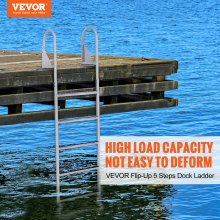 VEVOR Aluminum Dock Ladder Boat Dock Ladder Flip-Up 5 Steps with 350lbs Load